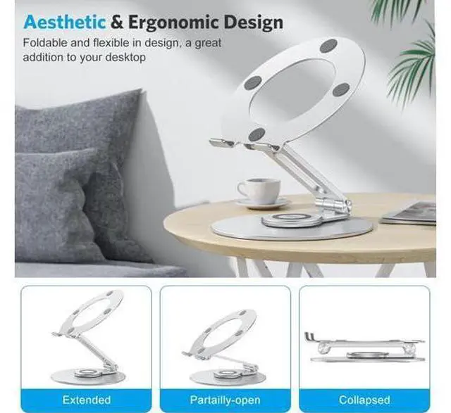 Alt view image 4 of 7 - Adjustable Laptop Stand with 360 Rotating Base, OMOTON Ergonomic Laptop Riser for Collaborative Work, Dual Rotary Shaft Fully Foldable for Easy Storage, Fits MacBook / All Laptops up to 16 inches