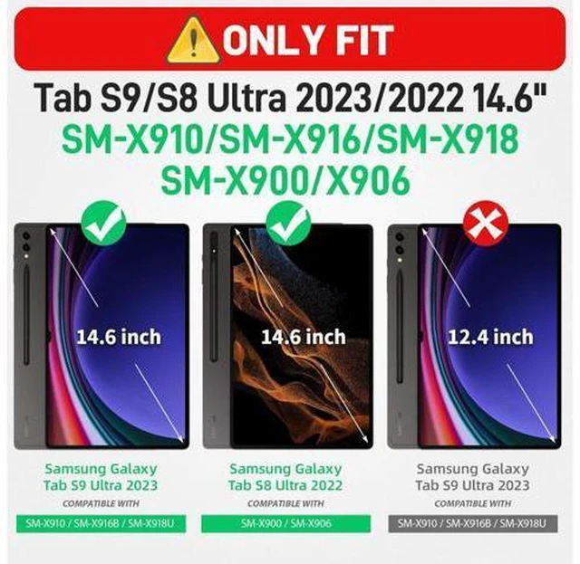Alt view image 7 of 7 - for Galaxy Tab S9 Ultra Case 14.6 inch / S8 Ultra Case with Screen Protector/Pen Holder/Rotating Strap (SM-X910/X916B/X918U/X900/X906) Heavy Duty Case S9 Ultra Tablet Case - Black