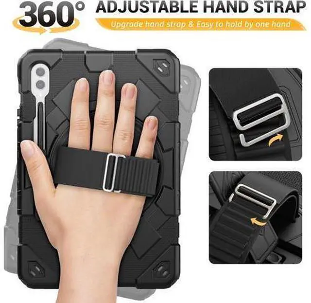 Alt view image 4 of 7 - Case for Galaxy Tab S9 Fe + Case/Tab S9 Plus Case 12.4 inch Protective with Screen Protector/S Pen Holder/Rotating Hand Strap, Heavy Duty Galaxy S9 FE+ / S9+ Tablet Case - Black