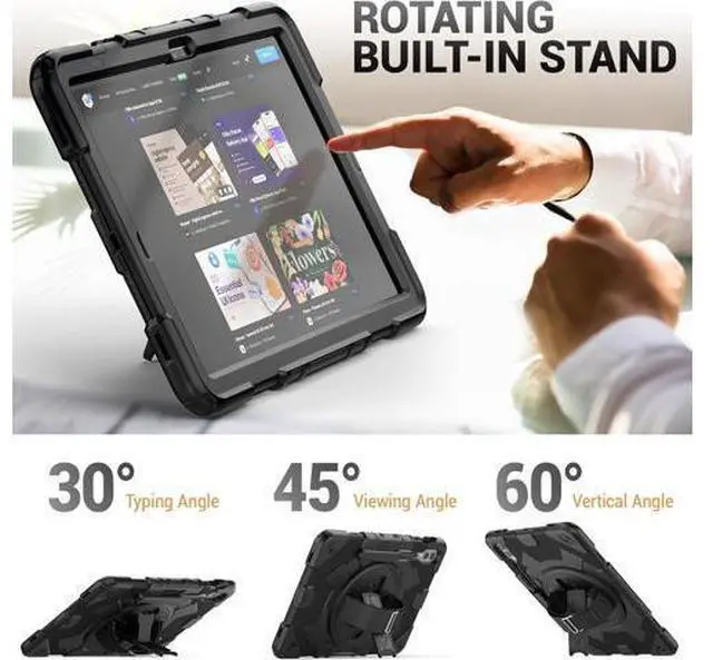 Alt view image 5 of 7 - Case for Galaxy Tab S9 Fe + Case/Tab S9 Plus Case 12.4 inch Protective with Screen Protector/S Pen Holder/Rotating Hand Strap, Heavy Duty Galaxy S9 FE+ / S9+ Tablet Case - Black
