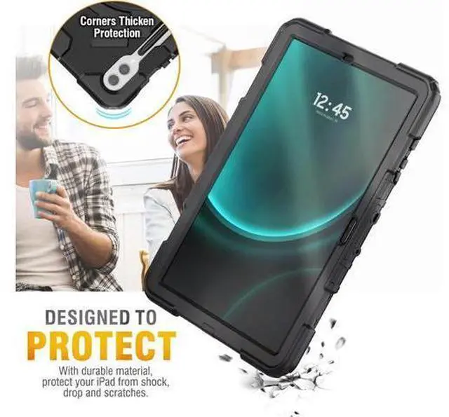 Alt view image 7 of 7 - Case for Galaxy Tab S9 Fe + Case/Tab S9 Plus Case 12.4 inch Protective with Screen Protector/S Pen Holder/Rotating Hand Strap, Heavy Duty Galaxy S9 FE+ / S9+ Tablet Case - Black