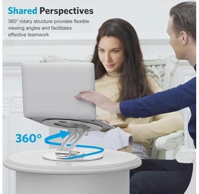 Alt view image 5 of 7 - Adjustable Laptop Stand with 360 Rotating Base, OMOTON Ergonomic Laptop Riser for Collaborative Work, Dual Rotary Shaft Fully Foldable for Easy Storage, Fits MacBook / All Laptops up to 16 inches