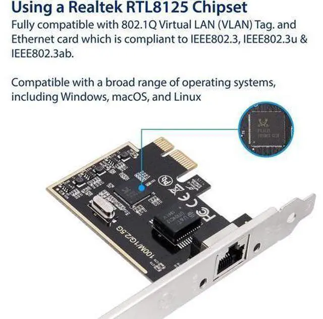 Alt view image 3 of 6 - 2.5 Gigabit Ethernet PCI Express PCI-E Network Interface Card 10/100/1000/25000 Mbps RJ45 LAN SI-PEX24059