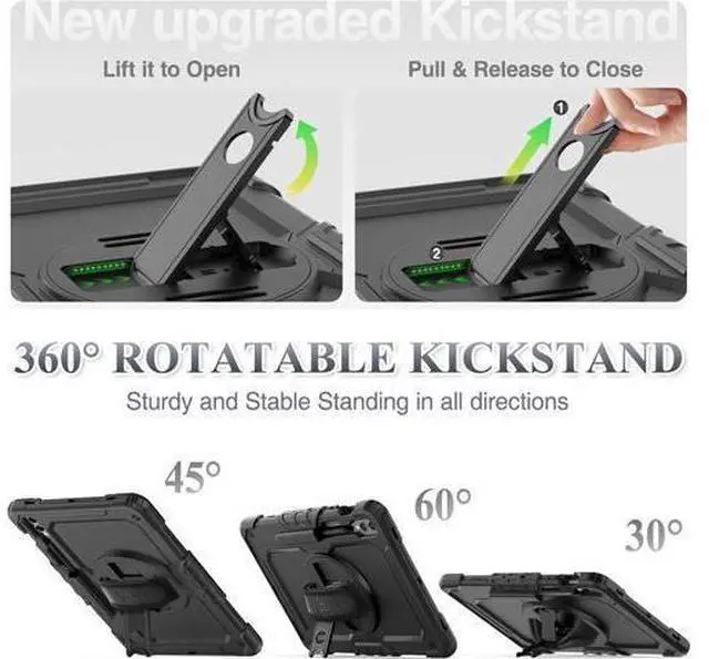 Alt view image 4 of 7 - Protective Case for Galaxy Tab S10 FE Plus 13.1-inch 2025, Rugged Shockproof Galaxy Tab S10FE+ Case with 360°Rotating Kickstand/S-Pen Holder/Hand Strap/Shoulder Strap, Black