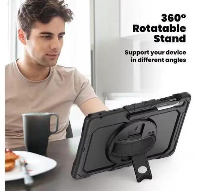 Alt view image 5 of 7 - Protective Case for Galaxy Tab S10 FE Plus 13.1-inch 2025, Rugged Shockproof Galaxy Tab S10FE+ Case with 360°Rotating Kickstand/S-Pen Holder/Hand Strap/Shoulder Strap, Black