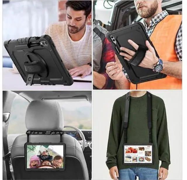 Alt view image 7 of 7 - Protective Case for Galaxy Tab S10 FE Plus 13.1-inch 2025, Rugged Shockproof Galaxy Tab S10FE+ Case with 360°Rotating Kickstand/S-Pen Holder/Hand Strap/Shoulder Strap, Black
