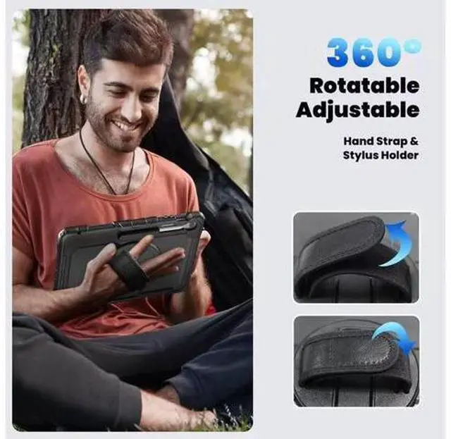 Alt view image 6 of 7 - Protective Case for Galaxy Tab S10 FE Plus 13.1-inch 2025, Rugged Shockproof Galaxy Tab S10FE+ Case with 360°Rotating Kickstand/S-Pen Holder/Hand Strap/Shoulder Strap, Black