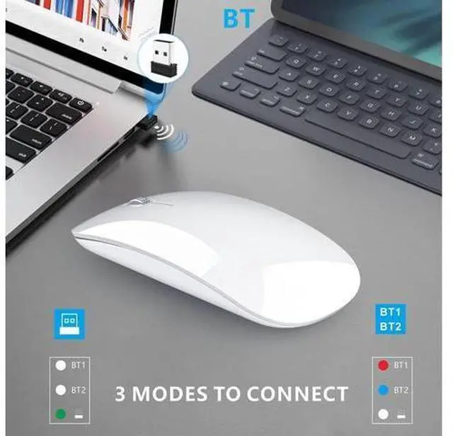Alt view image 2 of 7 - Uciefy U30 Bluetooth Mouse, Ultra Slim Triple Mode (BT5.1+BT5.1+USB) Rechargeable Wireless Bluetooth Mouse Compatible with iPad, Laptop, MacBook(White)