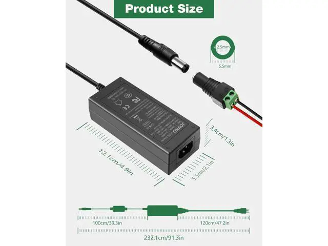 Alt view image 3 of 6 - 5V 10A Power Supply, 100-240V AC to DC 50W Adapter 10 Amp 9A 8.5A 8A 6A Converter 5.5x2.5mm Tip 7.5ft Cord for Christmas Lights, WS2811 WS2812B WS2813 SK6812 LED Strips, Raspberry Pi, Atomic Pi - OEM