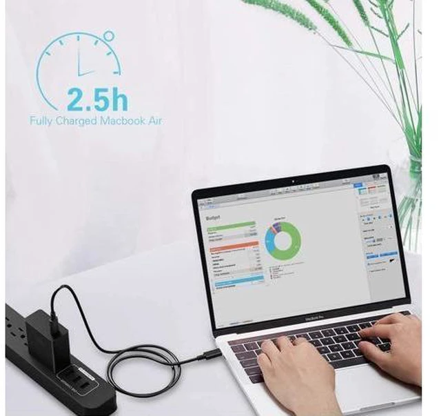 Alt view image 2 of 7 - USB-C Charger 45W with 6Ft Cable, Huntkey USB Type C Fast Charge Charging Block Foldable Plug Adapter Compatible with MacBook Pro, iPhone 14/Pro, iPad Pro, Samsung Galaxy S22 S21,Google Pixel & More