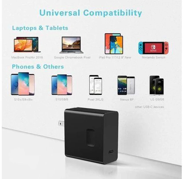 Alt view image 7 of 7 - USB-C Charger 45W with 6Ft Cable, Huntkey USB Type C Fast Charge Charging Block Foldable Plug Adapter Compatible with MacBook Pro, iPhone 14/Pro, iPad Pro, Samsung Galaxy S22 S21,Google Pixel & More