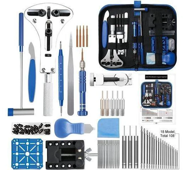 Main image of Kingsdun Watch Repair Kit, Professional 208Pcs Watch Battery Replacement Tool Watchband Link & Back Remover, Spring Bar Tool Kit with Carrying Case & Instruction Manual