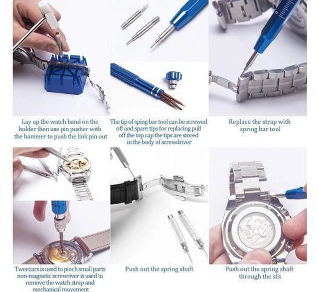 Alt view image 5 of 7 - Kingsdun Watch Repair Kit, Professional 208Pcs Watch Battery Replacement Tool Watchband Link & Back Remover, Spring Bar Tool Kit with Carrying Case & Instruction Manual