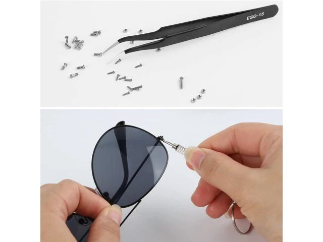 Alt view image 4 of 7 - Kingsdun Eyeglass Repair Kit with 1100pcs Eye Glass Screws & Nose Pads Include 6pcs Phillips Flat Head Screwdriver Set & Curved Tip Tweezer for Sunglasses,Watch Clock (Small)