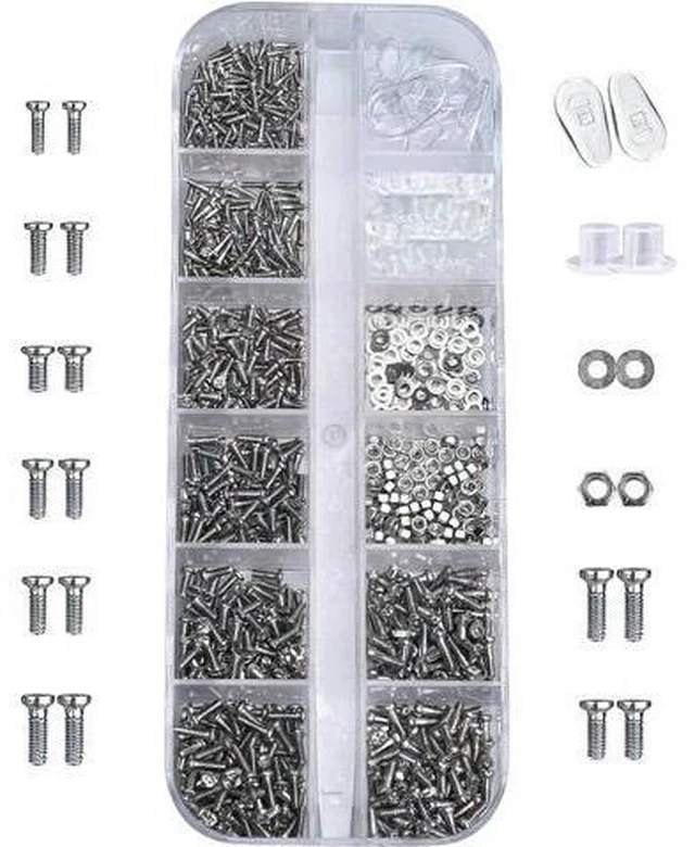 Alt view image 5 of 7 - Kingsdun Eyeglass Repair Kit with 1100pcs Eye Glass Screws & Nose Pads Include 6pcs Phillips Flat Head Screwdriver Set & Curved Tip Tweezer for Sunglasses,Watch Clock (Small)