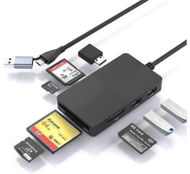 Main image of USB C USB3.0 Multi Card Reader Hub, SD/XD/TF/CF/MS Card Slot with 3 USB3.0, 8 in 2 Memory Card Reader/Adapter/Hub for SD SDXC SDHC CF CFI XD MS TF Micro SD Micro SDXC SDHC MS MMC UHS-I USB Stick Mouse