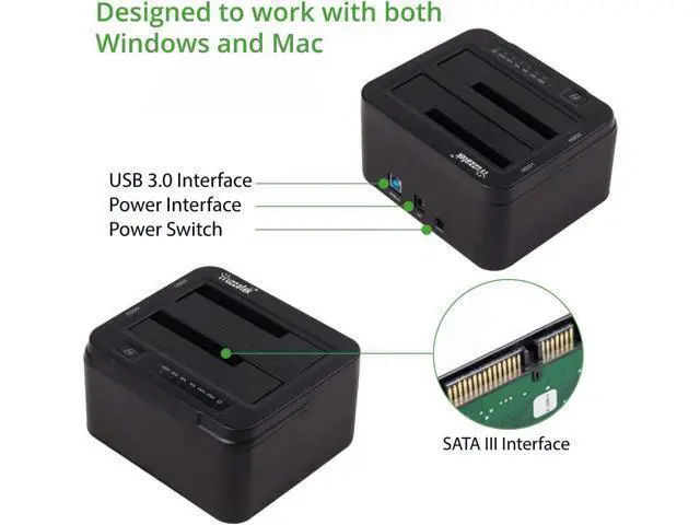 Alt view image 4 of 5 - USB 3.0 to SATA III Dual Bay External Hard Drive Docking Station for 2.5 or 3.5in HDD Duplicator Clone Function
