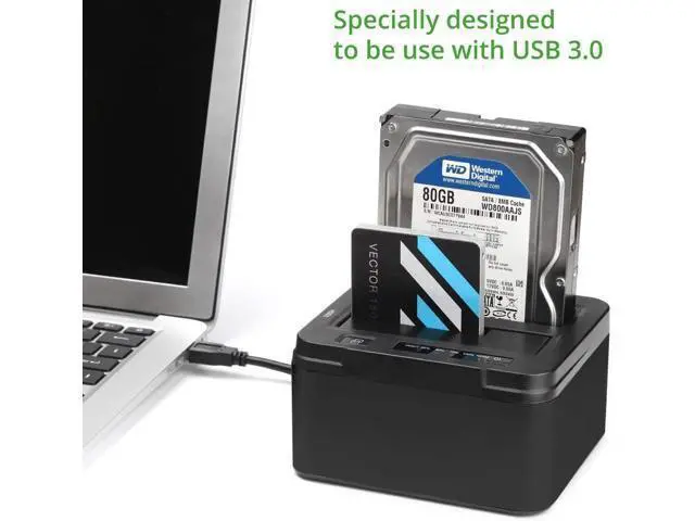 Alt view image 5 of 5 - USB 3.0 to SATA III Dual Bay External Hard Drive Docking Station for 2.5 or 3.5in HDD Duplicator Clone Function