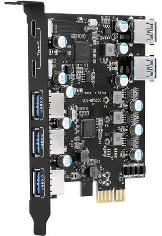 Main image of PCI-E to USB 3.0 Type A+Type C Expansion Card FL110 Chipset 5Gbps for Desktop PC Host Card Support Linus, Windows 10/8/7/XP and MAC OS 10.8.2 Above (2X USB-C + 5X USB-A)