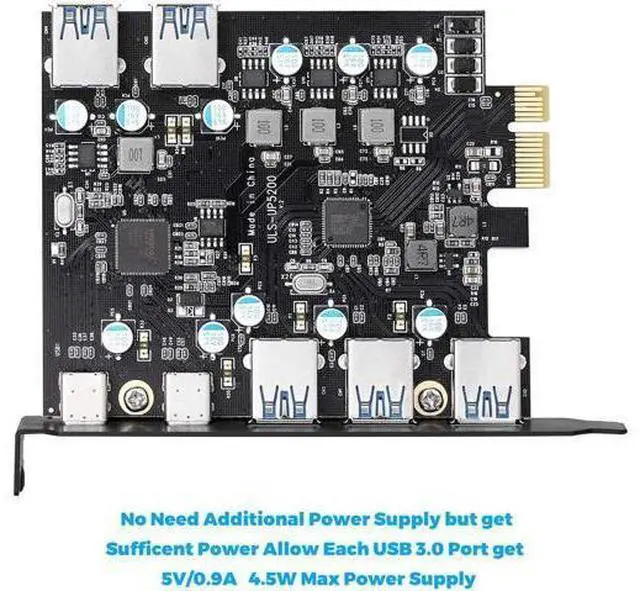 Alt view image 7 of 7 - PCI-E to USB 3.0 Type A+Type C Expansion Card FL110 Chipset 5Gbps for Desktop PC Host Card Support Linus, Windows 10/8/7/XP and MAC OS 10.8.2 Above (2X USB-C + 5X USB-A)