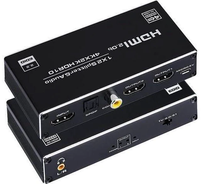 Main image of Groza HDMI Splitter Audio Extractor, 1 in 2 Out HDMI Splitter with 3.5mm Audio Jack + Coaxial + Optical Toslink SPDIF for Dual Monitors Duplicate/Mirror Only, Support HDMI 2.0 1080P/ 3D/ 4K