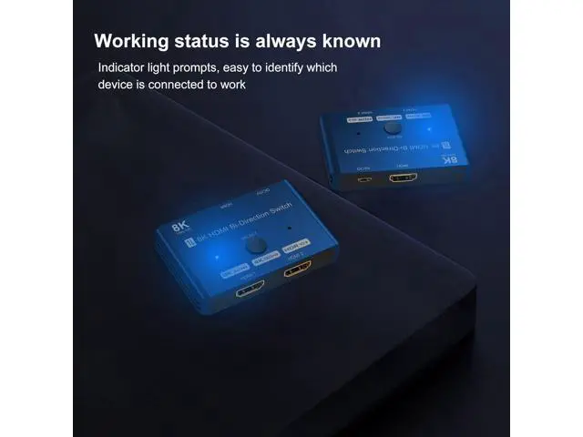 Alt view image 3 of 7 - CABLEDECONN HDMI 2.1 Switch 8K Bi-Directional Splitter 8K@60Hz 4K@120Hz 1440p@165Hz 1080P@240Hz 1in 2out 2in 1out High Speed 48Gbps eARC Converter Compatible with Xbox X PS5 Blue ¡