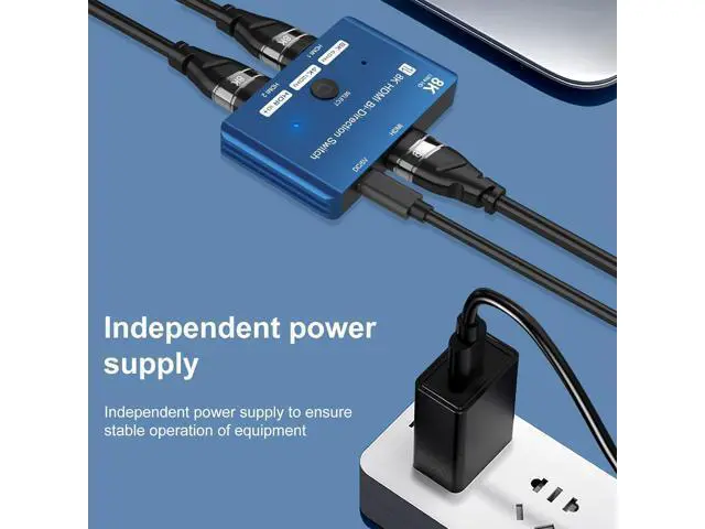 Alt view image 4 of 7 - CABLEDECONN HDMI 2.1 Switch 8K Bi-Directional Splitter 8K@60Hz 4K@120Hz 1440p@165Hz 1080P@240Hz 1in 2out 2in 1out High Speed 48Gbps eARC Converter Compatible with Xbox X PS5 Blue ¡