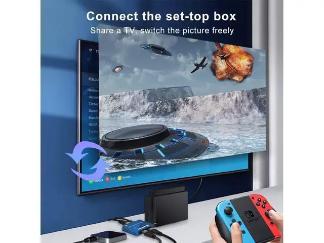 Alt view image 6 of 7 - CABLEDECONN HDMI 2.1 Switch 8K Bi-Directional Splitter 8K@60Hz 4K@120Hz 1440p@165Hz 1080P@240Hz 1in 2out 2in 1out High Speed 48Gbps eARC Converter Compatible with Xbox X PS5 Blue ¡