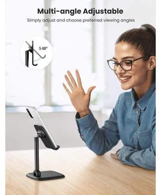 Alt view image 3 of 7 - UGREEN Cell Phone Stand Holder Mobile Phone Dock Foldable Compatible for iPhone 13 12 Pro Max 11 SE XS XR 8 Plus 6 7 5 (Black)