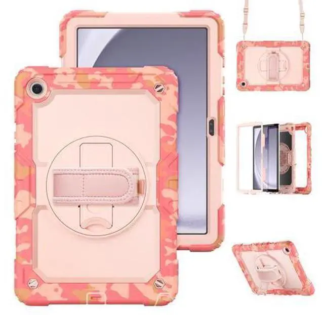 Main image of Case for Sam-sung Galaxy Tab A9 Plus 11 inch, Heavy Duty Shockproof Case with Rotatable Stand & Shoulder Strap, Camouflage Pink