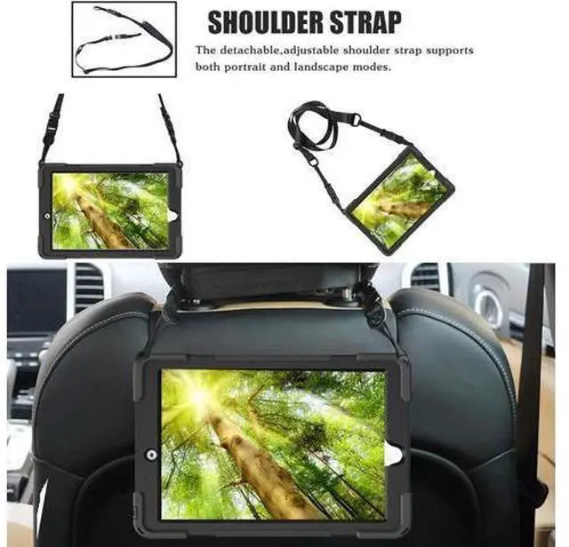 Alt view image 4 of 7 - Bundle-iPad 8th/7th Generation 10.2 Case with Tempered Glass Screen Protector Pencil Holder Kickstand Hand Strap and Shoulder Strap, Black