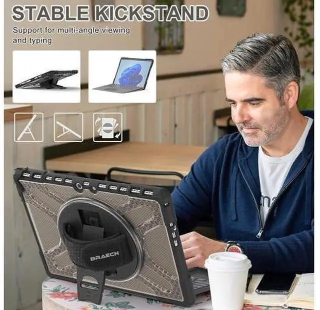 Alt view image 5 of 6 - Case for Surface Pro 8 13" Inch (2021 Release), Rugged with 360 Degree Rotating Stand/Hand Strap for Microsoft Surface Pro 8 Tablet -Light Brown