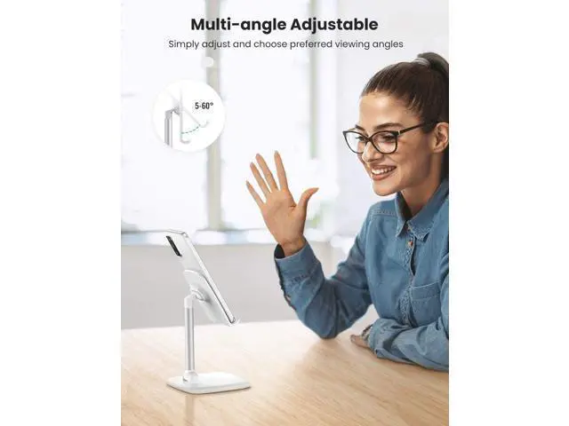 Alt view image 3 of 7 - UGREEN Cell Phone Stand Holder Mobile Phone Dock Foldable Compatible for iPhone 13 12 Pro Max 11 SE XS XR 8 Plus 6 7 5 (White)