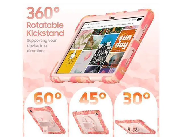 Alt view image 3 of 7 - Case for Sam-sung Galaxy Tab A9 Plus 11 inch, Heavy Duty Shockproof Case with Rotatable Stand & Shoulder Strap, Camouflage Pink