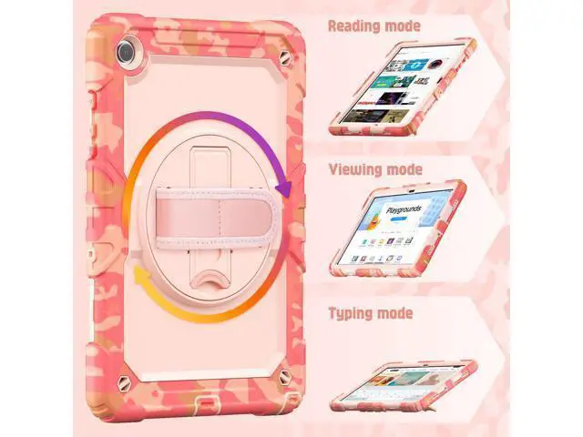 Alt view image 4 of 7 - Case for Sam-sung Galaxy Tab A9 Plus 11 inch, Heavy Duty Shockproof Case with Rotatable Stand & Shoulder Strap, Camouflage Pink