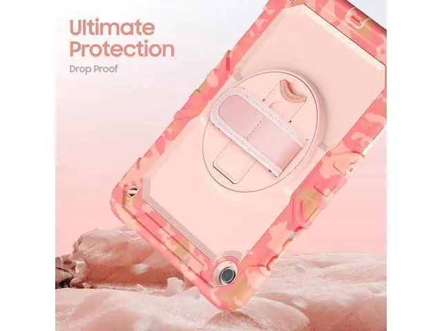 Alt view image 5 of 7 - Case for Sam-sung Galaxy Tab A9 Plus 11 inch, Heavy Duty Shockproof Case with Rotatable Stand & Shoulder Strap, Camouflage Pink