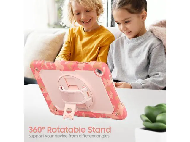 Alt view image 7 of 7 - Case for Sam-sung Galaxy Tab A9 Plus 11 inch, Heavy Duty Shockproof Case with Rotatable Stand & Shoulder Strap, Camouflage Pink