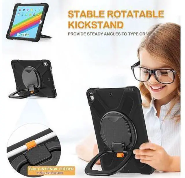 Alt view image 3 of 6 - iPad Air 3 10.5 Case 2019,iPad Pro 10.5 Case 2017- Heavy Duty Silicone Case Cover with Pencil Holder,Rotating Hand Grip,Carrying Shoulder Strap,Stable Kickstand Fit iPad Air 3rd Gen case-Black