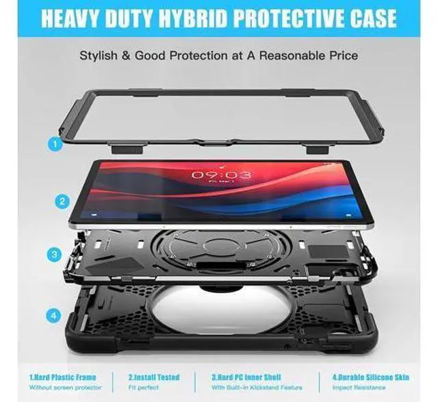 Alt view image 5 of 7 - Case for Tab M11 2024 (TB-330FU/330XU) 11", Durable Shockproof Protective Cover with 360° Rotating Stand - Hand Strap - Shoulder Strap,Black