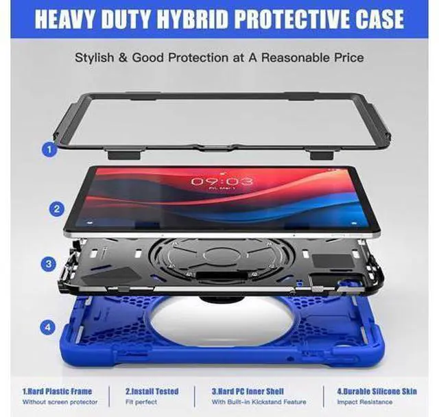 Alt view image 4 of 7 - Case for Tab M11 2024 (TB-330FU/330XU) 11", Durable Shockproof Protective Cover with 360° Rotating Stand - Hand Strap - Shoulder Strap,Blue