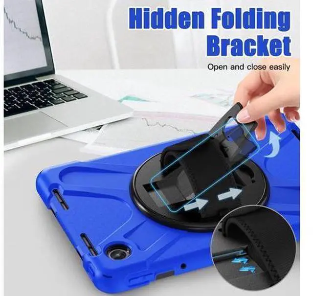 Alt view image 5 of 7 - Case for Tab M11 2024 (TB-330FU/330XU) 11", Durable Shockproof Protective Cover with 360° Rotating Stand - Hand Strap - Shoulder Strap,Blue