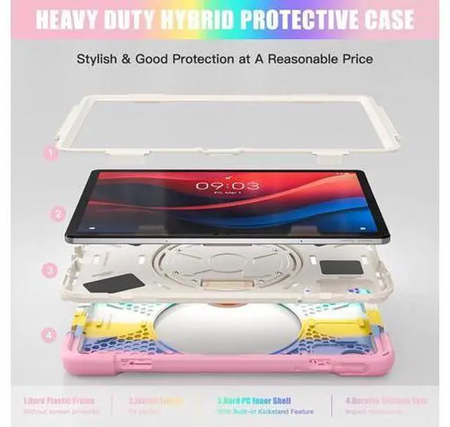 Alt view image 4 of 7 - Case for Tab M11 2024 (TB-330FU/330XU) 11", Durable Shockproof Protective Cover with 360° Rotating Stand - Hand Strap - Shoulder Strap,Colourful