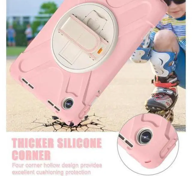 Alt view image 3 of 7 - Case for Tab M11 2024 (TB-330FU/330XU) 11", Durable Shockproof Protective Cover with 360° Rotating Stand - Hand Strap - Shoulder Strap,Pink