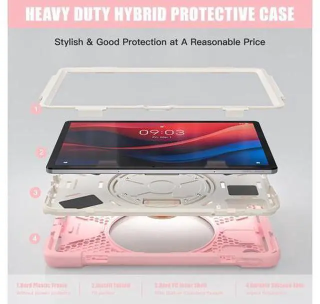 Alt view image 4 of 7 - Case for Tab M11 2024 (TB-330FU/330XU) 11", Durable Shockproof Protective Cover with 360° Rotating Stand - Hand Strap - Shoulder Strap,Pink