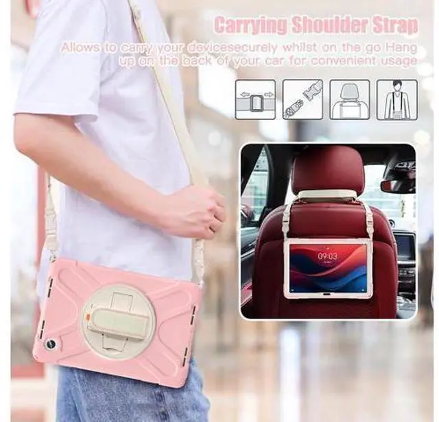 Alt view image 7 of 7 - Case for Tab M11 2024 (TB-330FU/330XU) 11", Durable Shockproof Protective Cover with 360° Rotating Stand - Hand Strap - Shoulder Strap,Pink