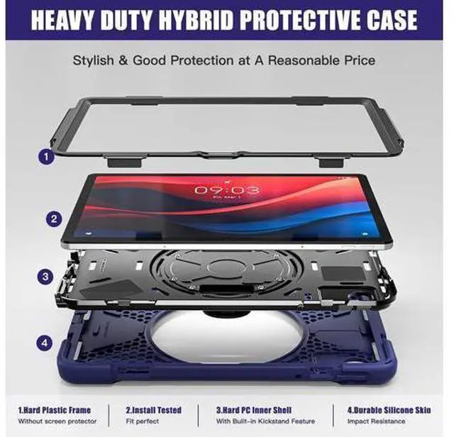 Alt view image 4 of 7 - Case for Tab M11 2024 (TB-330FU/330XU) 11", Durable Shockproof Protective Cover with 360° Rotating Stand - Hand Strap - Shoulder Strap,Navy Blue