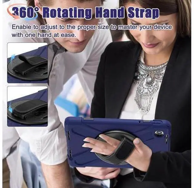 Alt view image 6 of 7 - Case for Tab M11 2024 (TB-330FU/330XU) 11", Durable Shockproof Protective Cover with 360° Rotating Stand - Hand Strap - Shoulder Strap,Navy Blue