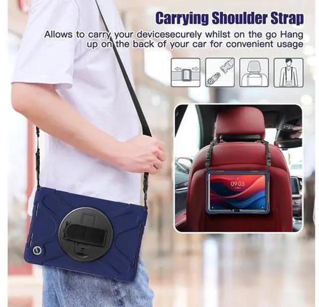 Alt view image 7 of 7 - Case for Tab M11 2024 (TB-330FU/330XU) 11", Durable Shockproof Protective Cover with 360° Rotating Stand - Hand Strap - Shoulder Strap,Navy Blue