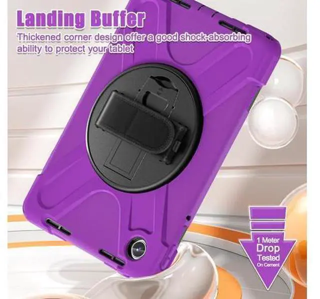 Alt view image 3 of 7 - Case for Tab M11 2024 (TB-330FU/330XU) 11", Durable Shockproof Protective Cover with 360° Rotating Stand - Hand Strap - Shoulder Strap,Purple