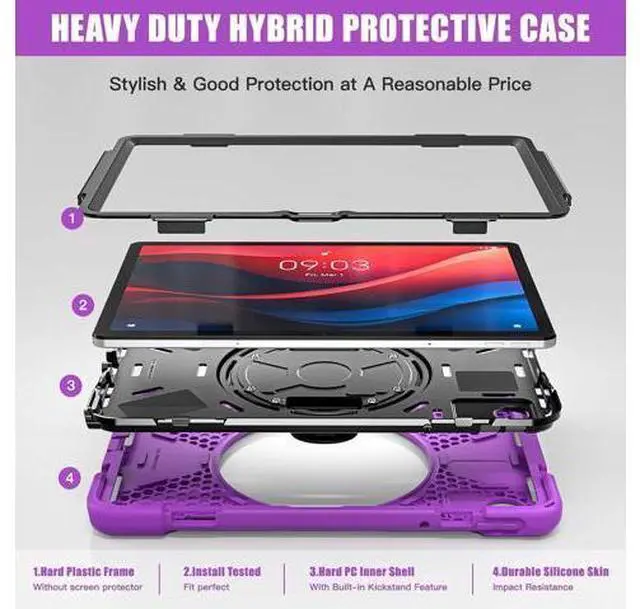 Alt view image 4 of 7 - Case for Tab M11 2024 (TB-330FU/330XU) 11", Durable Shockproof Protective Cover with 360° Rotating Stand - Hand Strap - Shoulder Strap,Purple